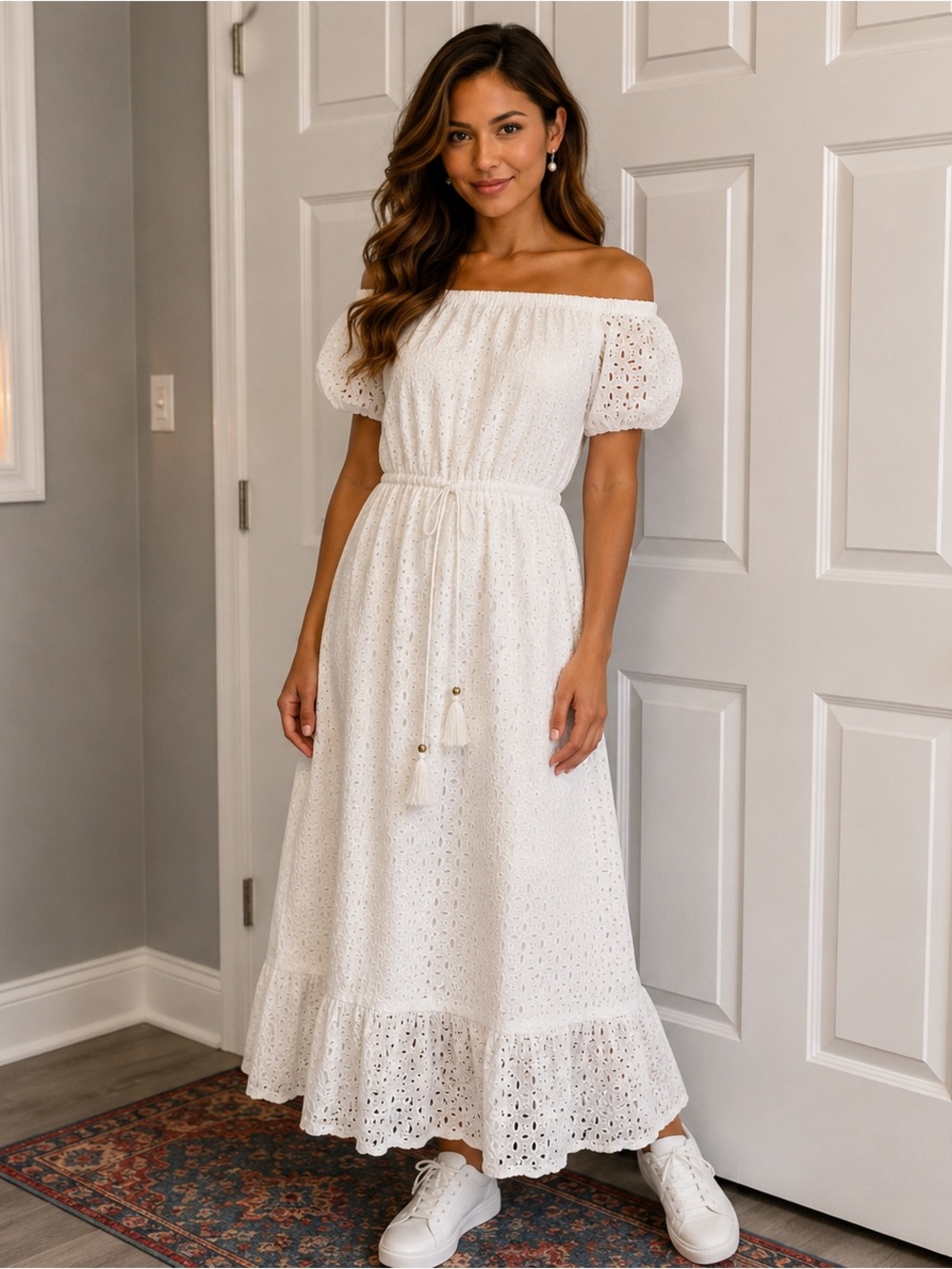 NWT  White Eyelet Off-Shoulder Maxi Dress L